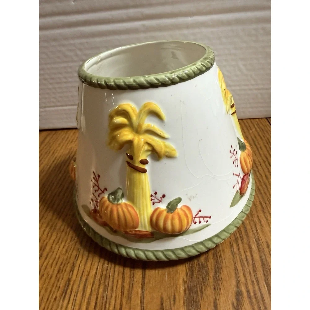 Candle Topper Shade Ceramic Fall Autumn Pumpkin Corn Stalk Home Or Office